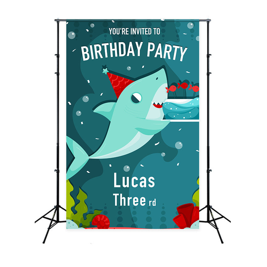 Personalisierte Geburtstag Backdrop 3. Cartoon Hai Backdrop BRP2-107