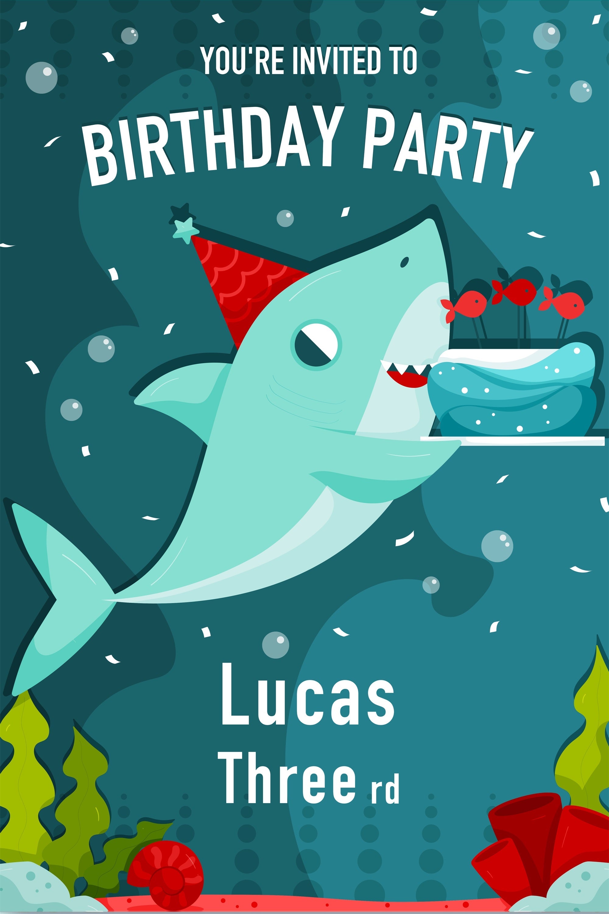 Personalisierte Geburtstag Backdrop 3. Cartoon Hai Backdrop BRP2-107