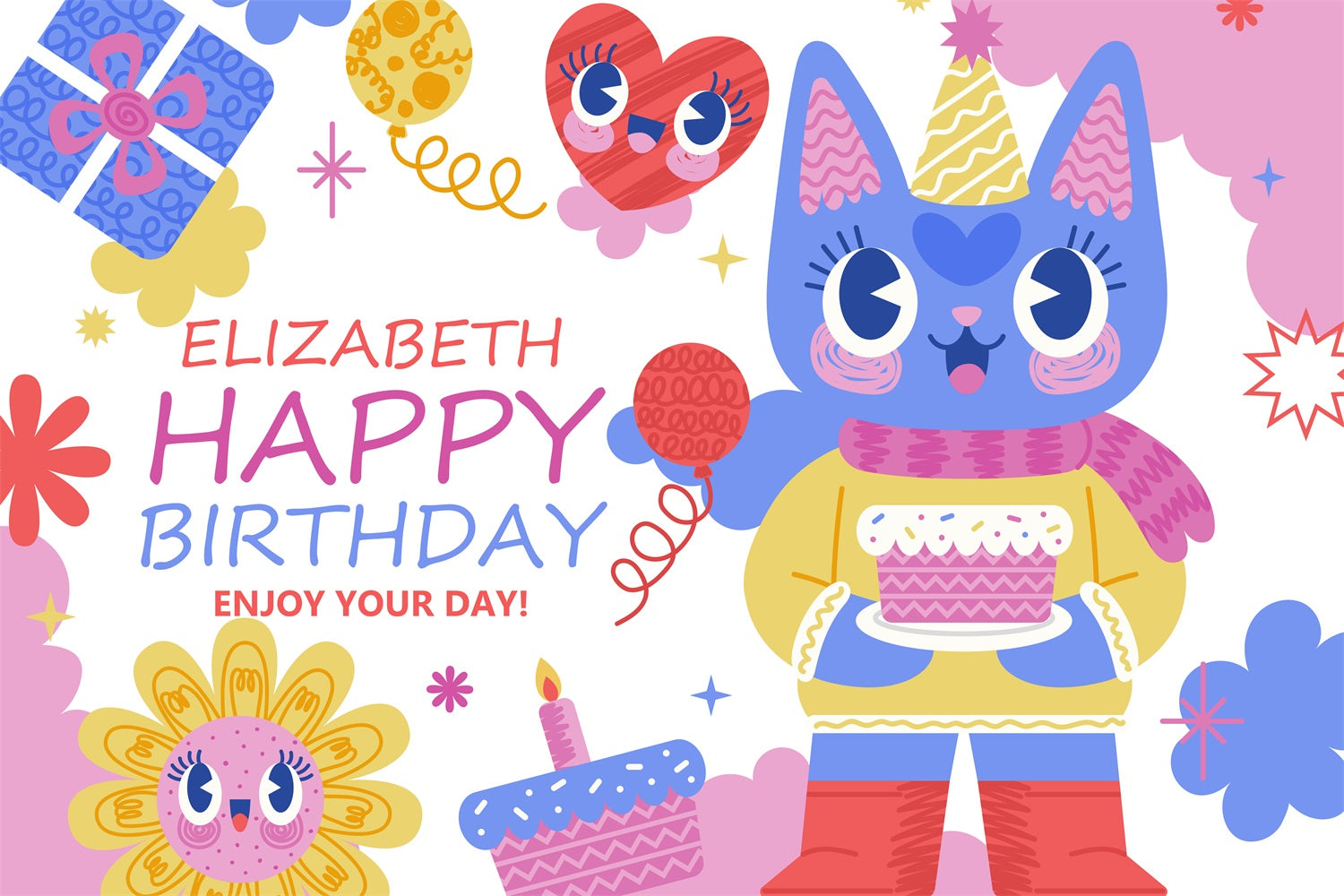 Benutzerdefinierte Geburtstag Backdrops Cute Cat Party Backdrop BRP2-108