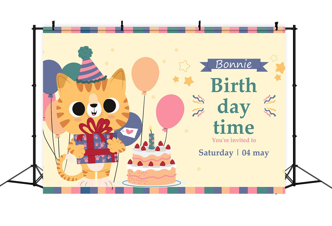 Custom Birthday Backdrop Katze Ballon Geschenk Party Backdrop BRP2-110
