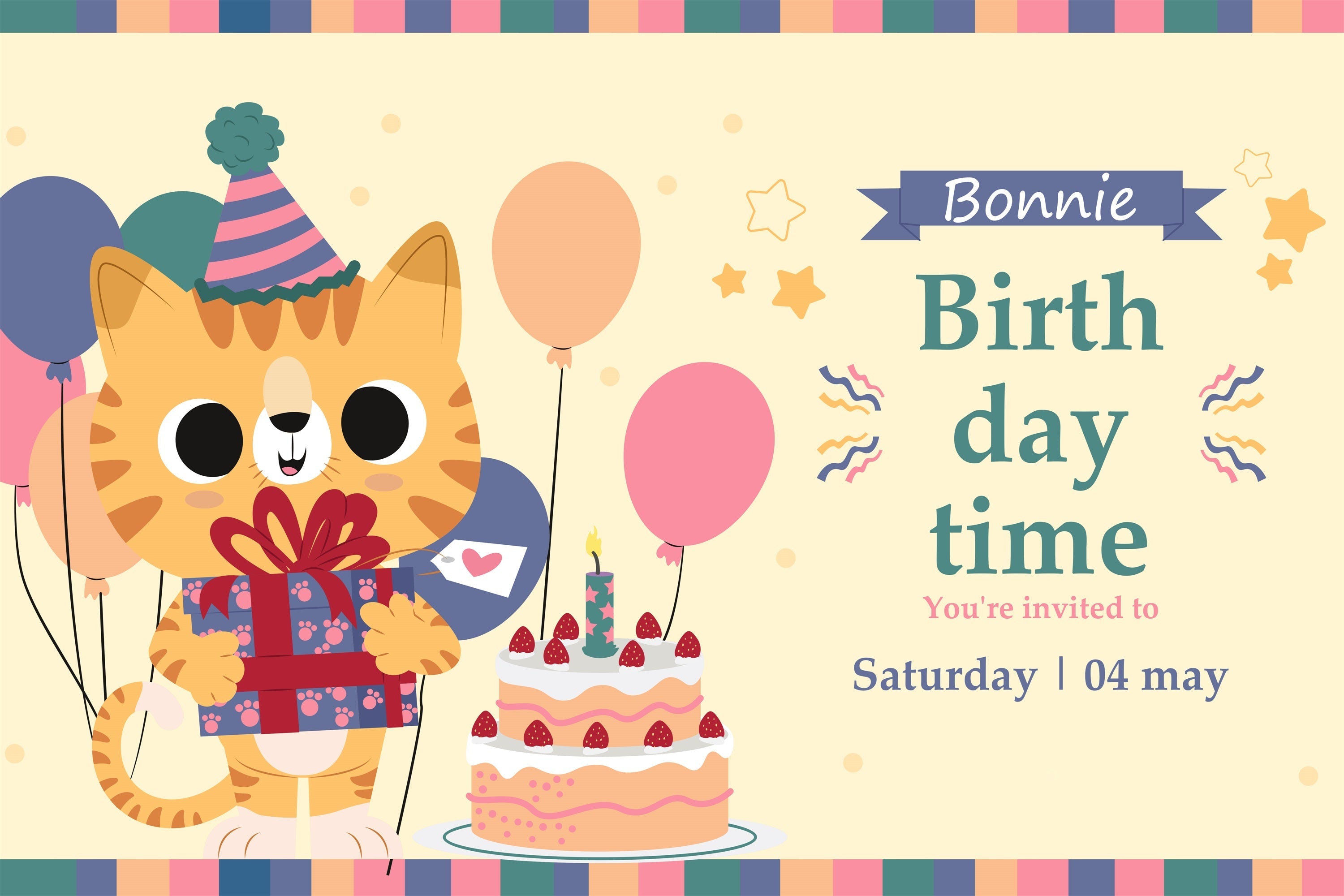 Custom Birthday Backdrop Katze Ballon Geschenk Party Backdrop BRP2-110
