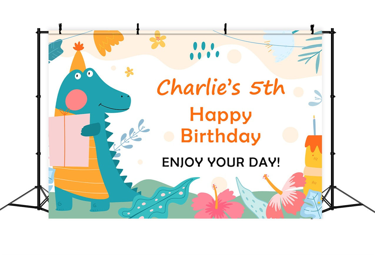 Personalisierte Geburtstag Fotokulisse Happy 5th Dinosaurier Hintergrund BRP2-111
