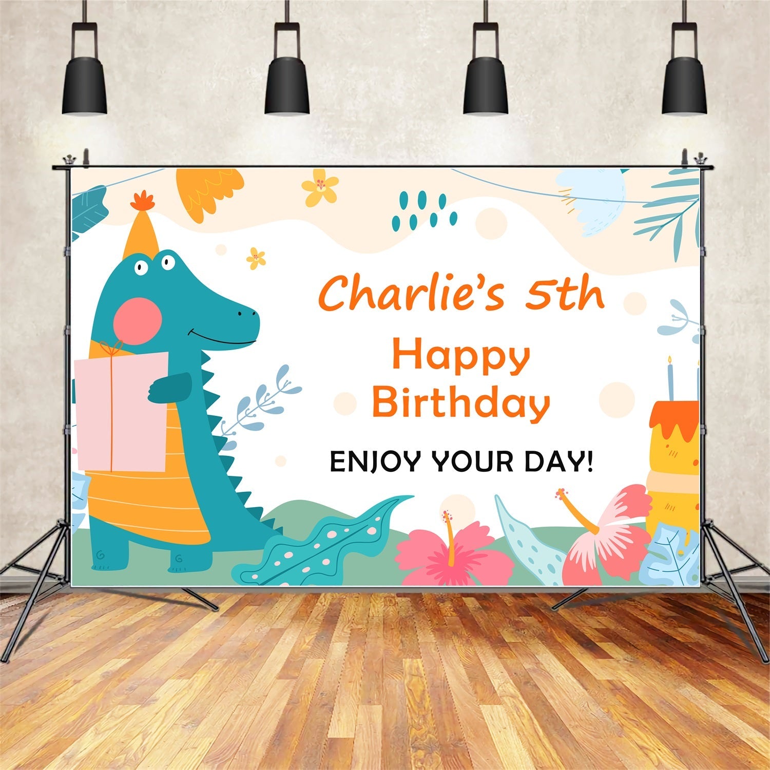 Personalisierte Geburtstag Fotokulisse Happy 5th Dinosaurier Hintergrund BRP2-111
