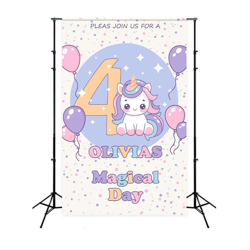 Personalisierte Geburtstag Backdrop Einhorn 4. Ballon Backdrop BRP2-114