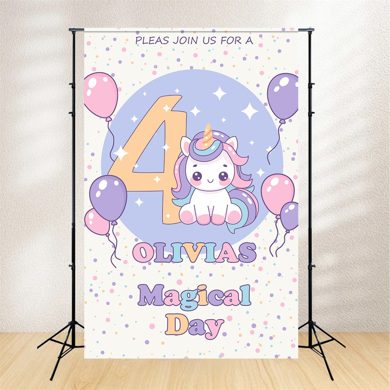 Personalisierte Geburtstag Backdrop Einhorn 4. Ballon Backdrop BRP2-114