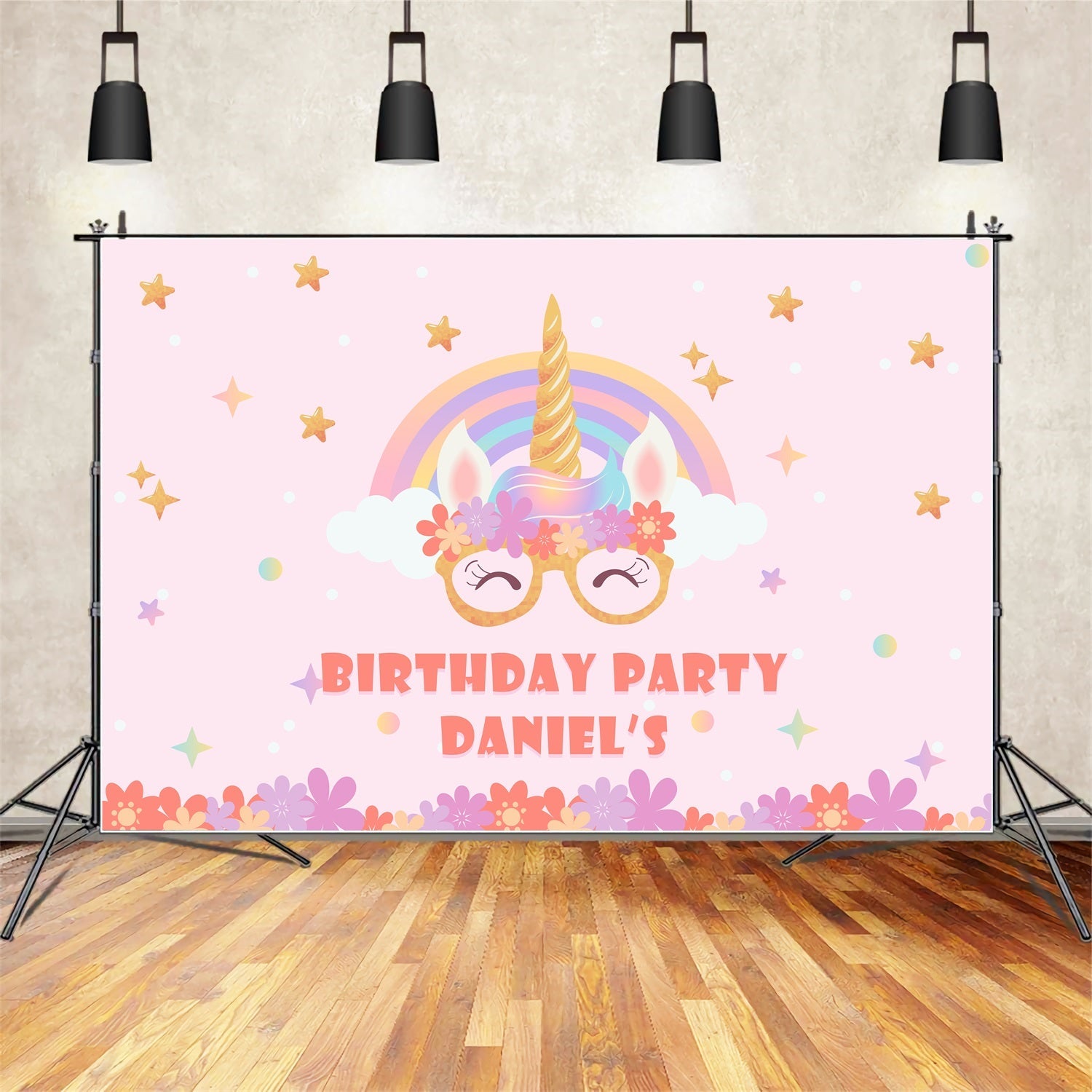 Custom Birthday Backdrops Regenbogen Einhorn Floral Backdrop BRP2-115