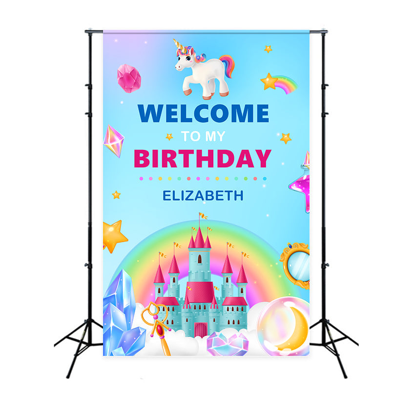 Custom Birthday Backdrop Magical Unicorn Castle Backdrop BRP2-119
