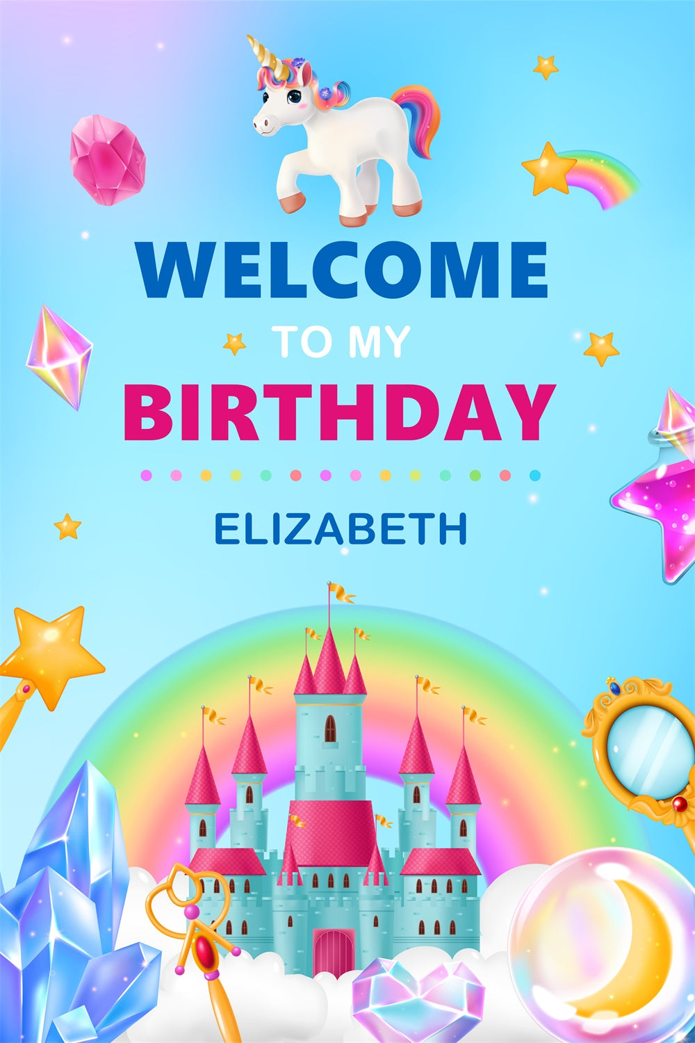Custom Birthday Backdrop Magical Unicorn Castle Backdrop BRP2-119