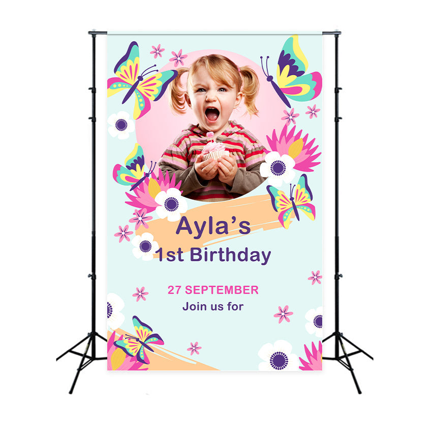 Personalisierte Backdrop für Geburtstag Floral Butterfly 1st Backdrop BRP2-121