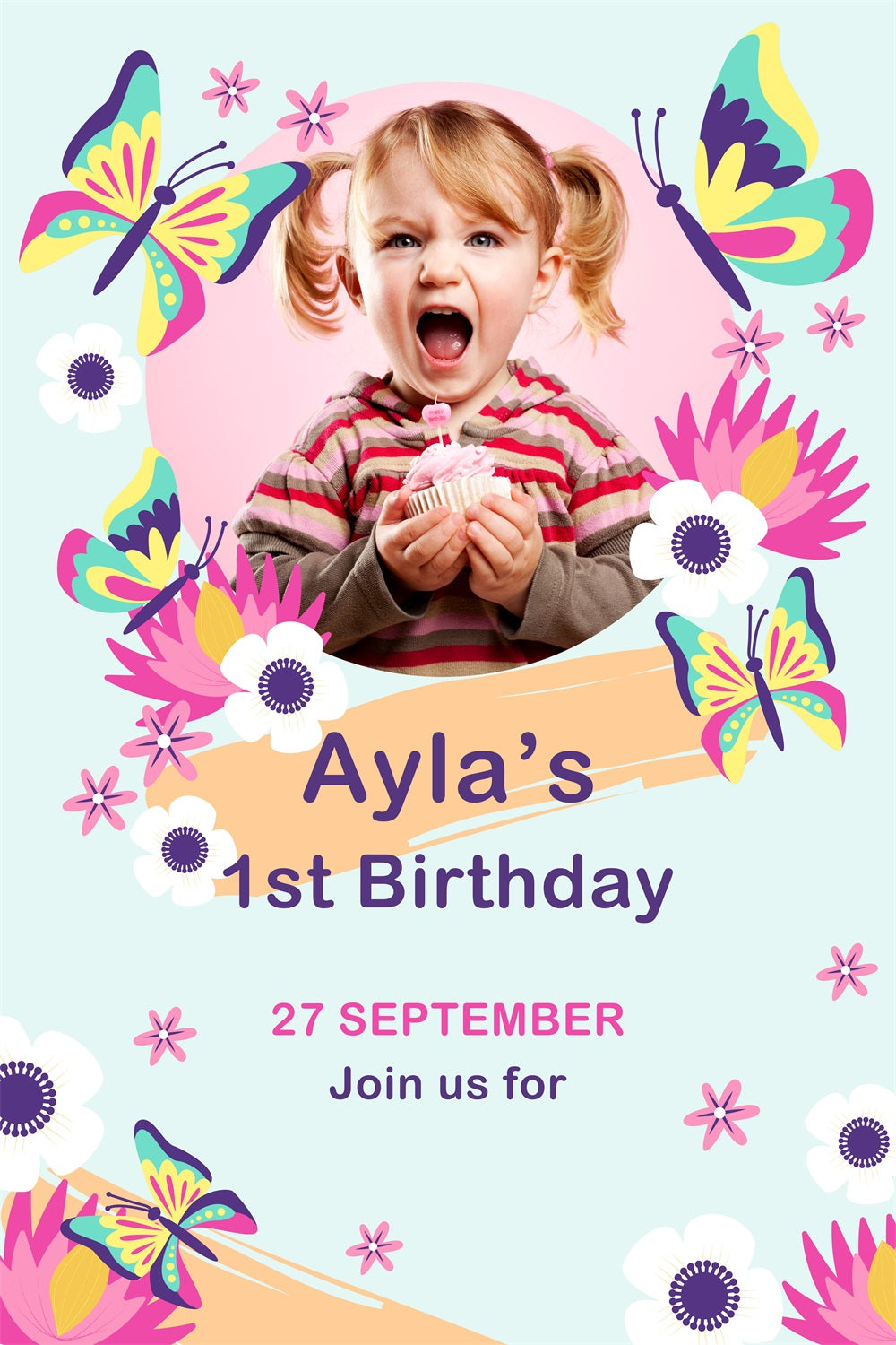 Personalisierte Backdrop für Geburtstag Floral Butterfly 1st Backdrop BRP2-121