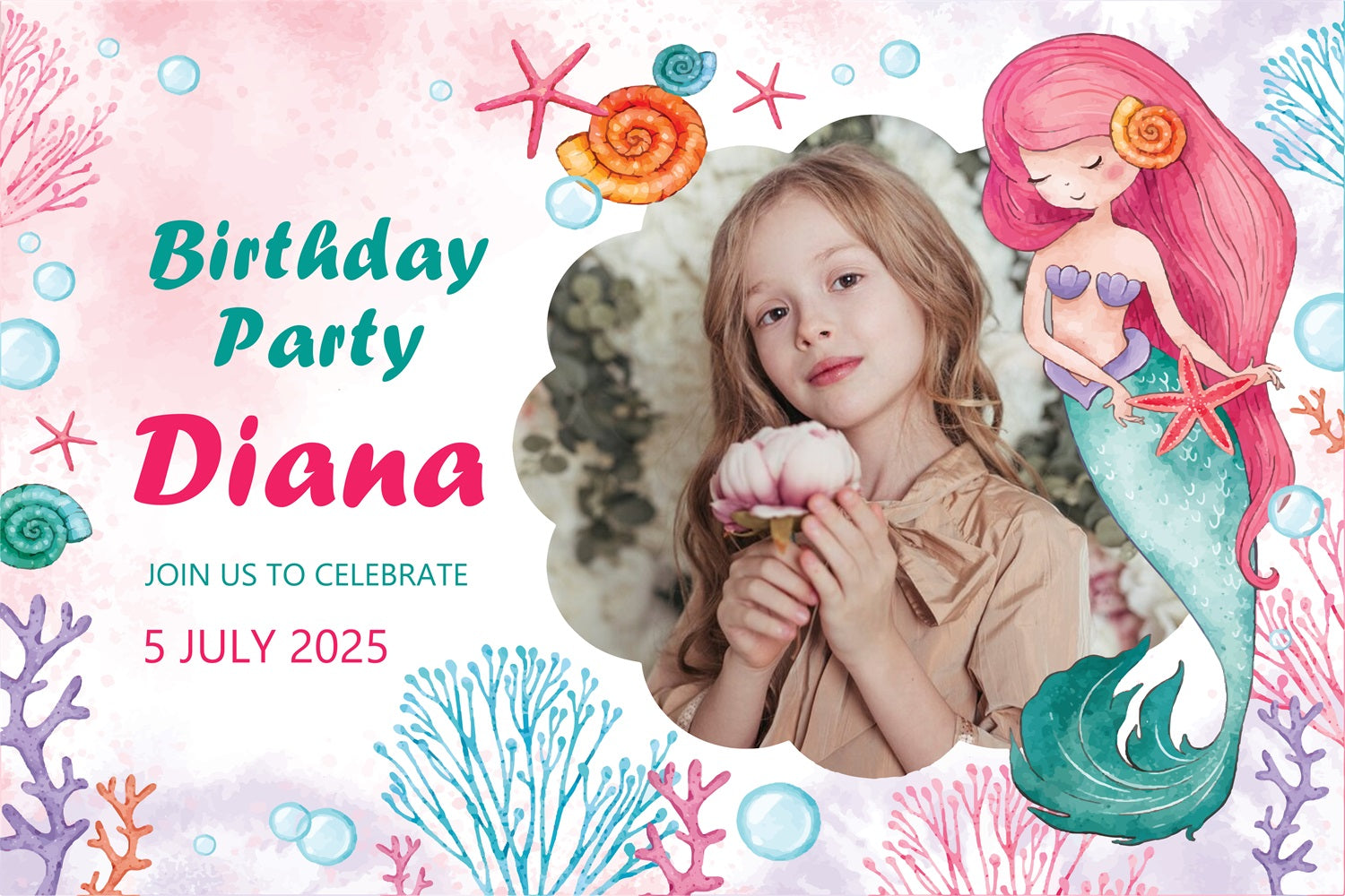 Personalisierte Backdrop Geburtstag Unterwasser Meerjungfrau Party Backdrop BRP2-122