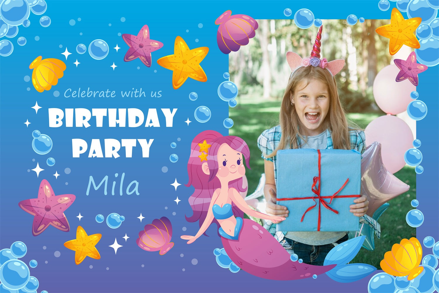 Personalisierte Geburtstag Backdrops Unterwasser Meerjungfrau Party Backdrop BRP2-123