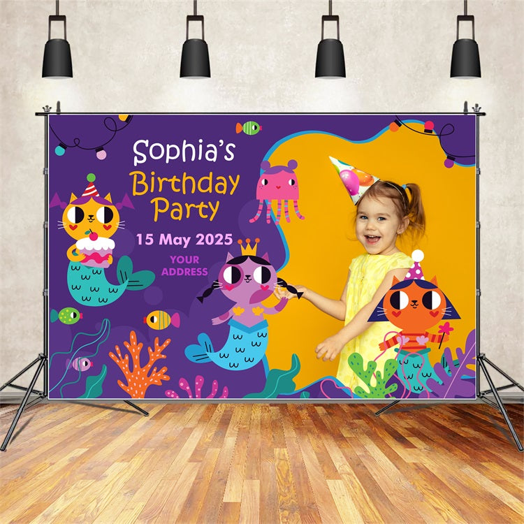Geburtstag Backdrop Custom Cartoon Katze Meerjungfrau Backdrop BRP2-124