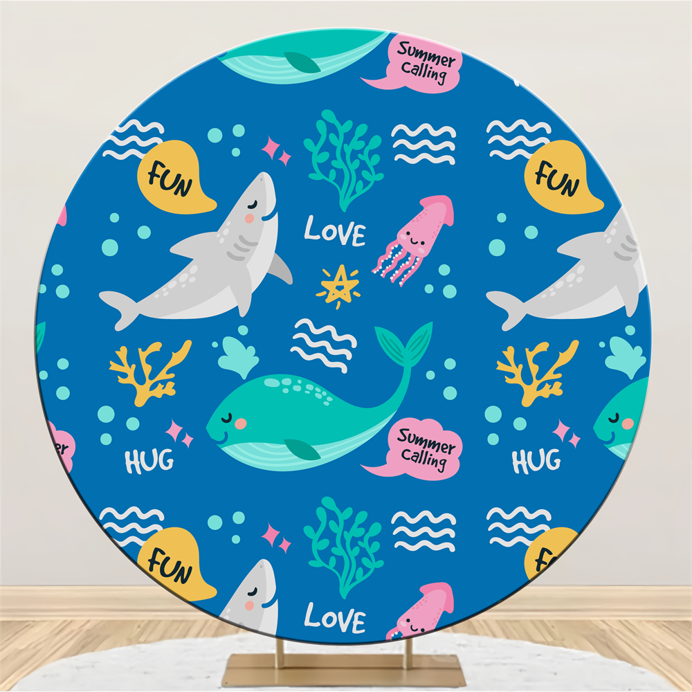 Personalisierte Geburtstag Backdrops Sommer Hai Wal Runde Backdrop BRP2-127