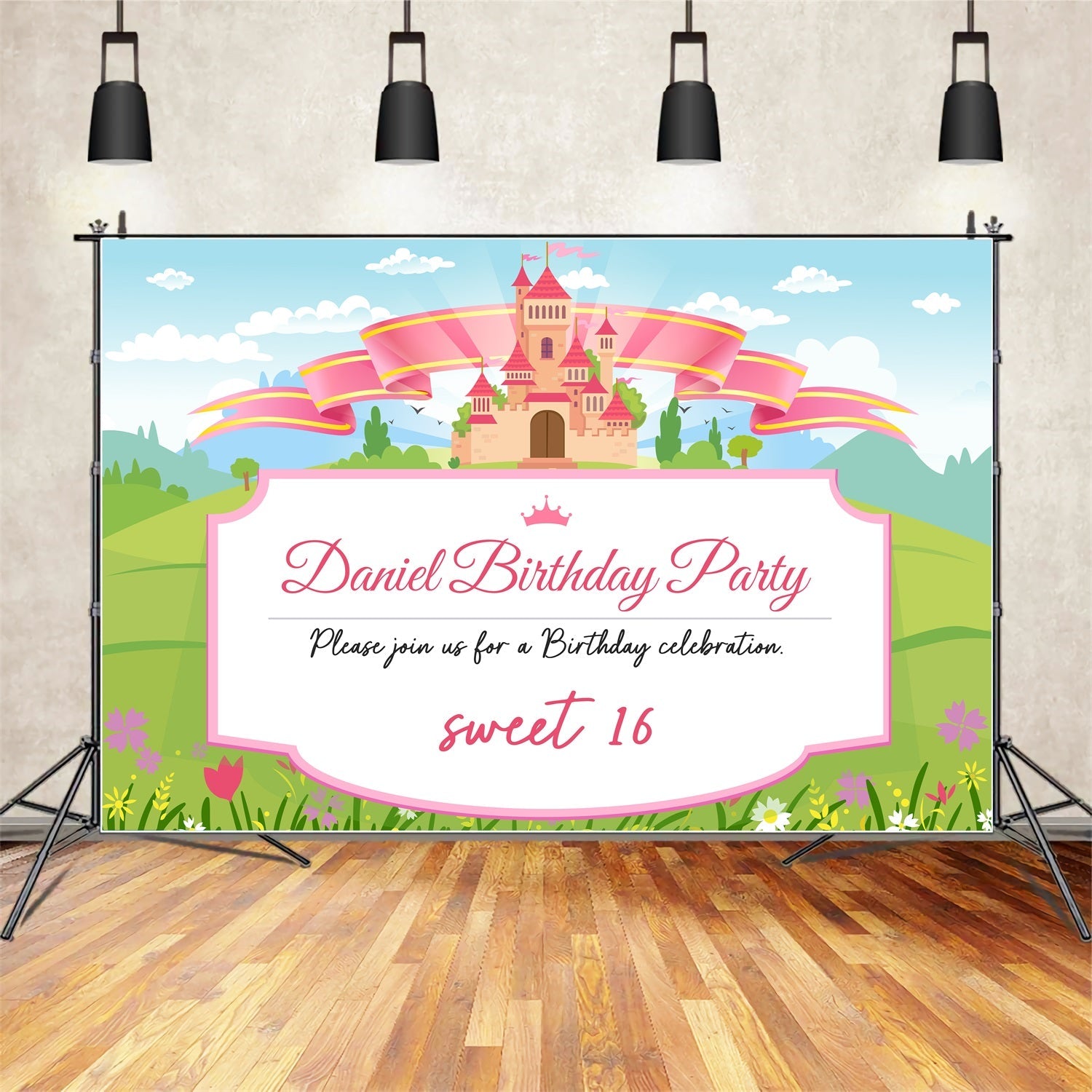 Benutzerdefinierte Geburtstag Backdrop Sweet 16 Castle Theme Backdrop BRP2-131