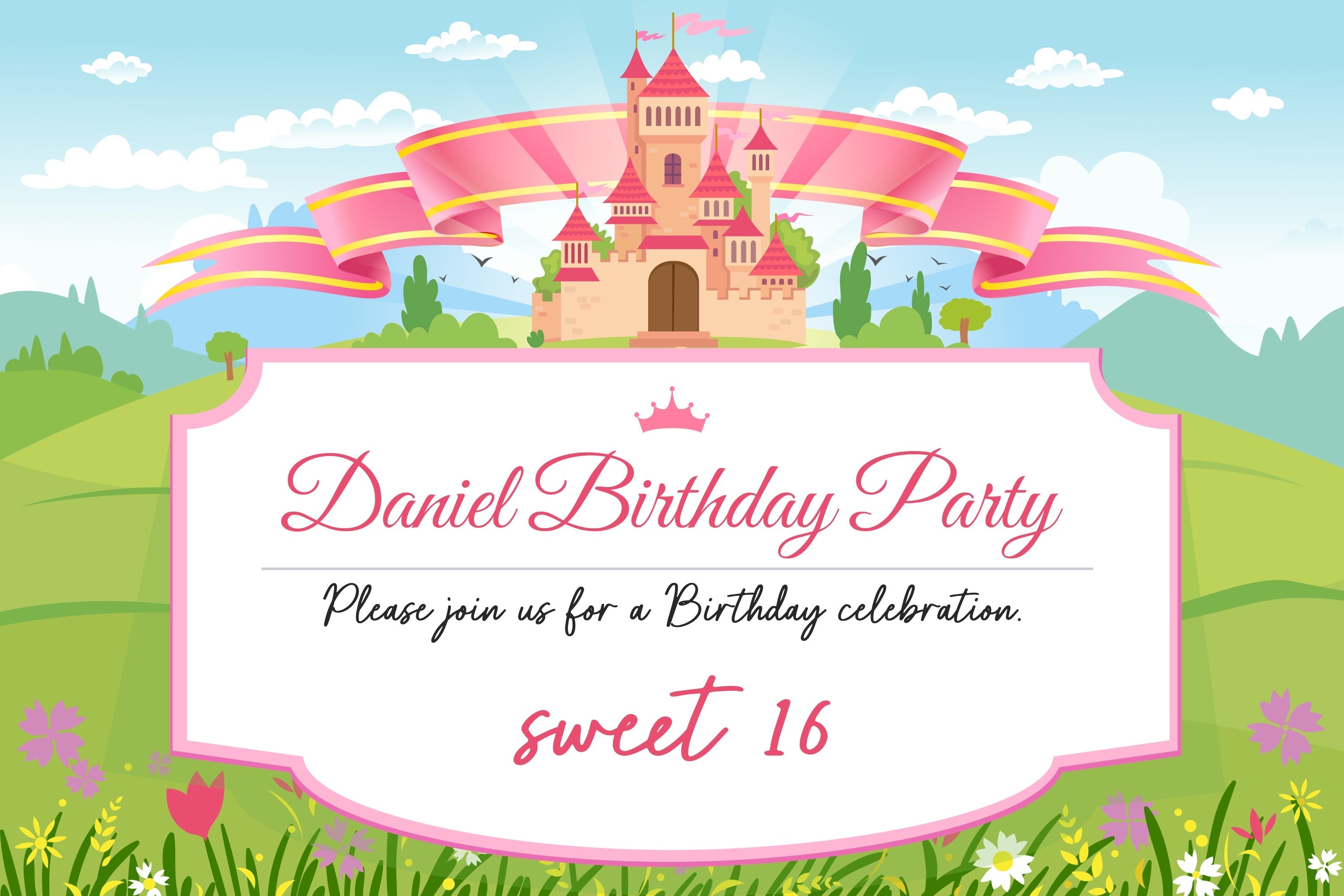 Benutzerdefinierte Geburtstag Backdrop Sweet 16 Castle Theme Backdrop BRP2-131