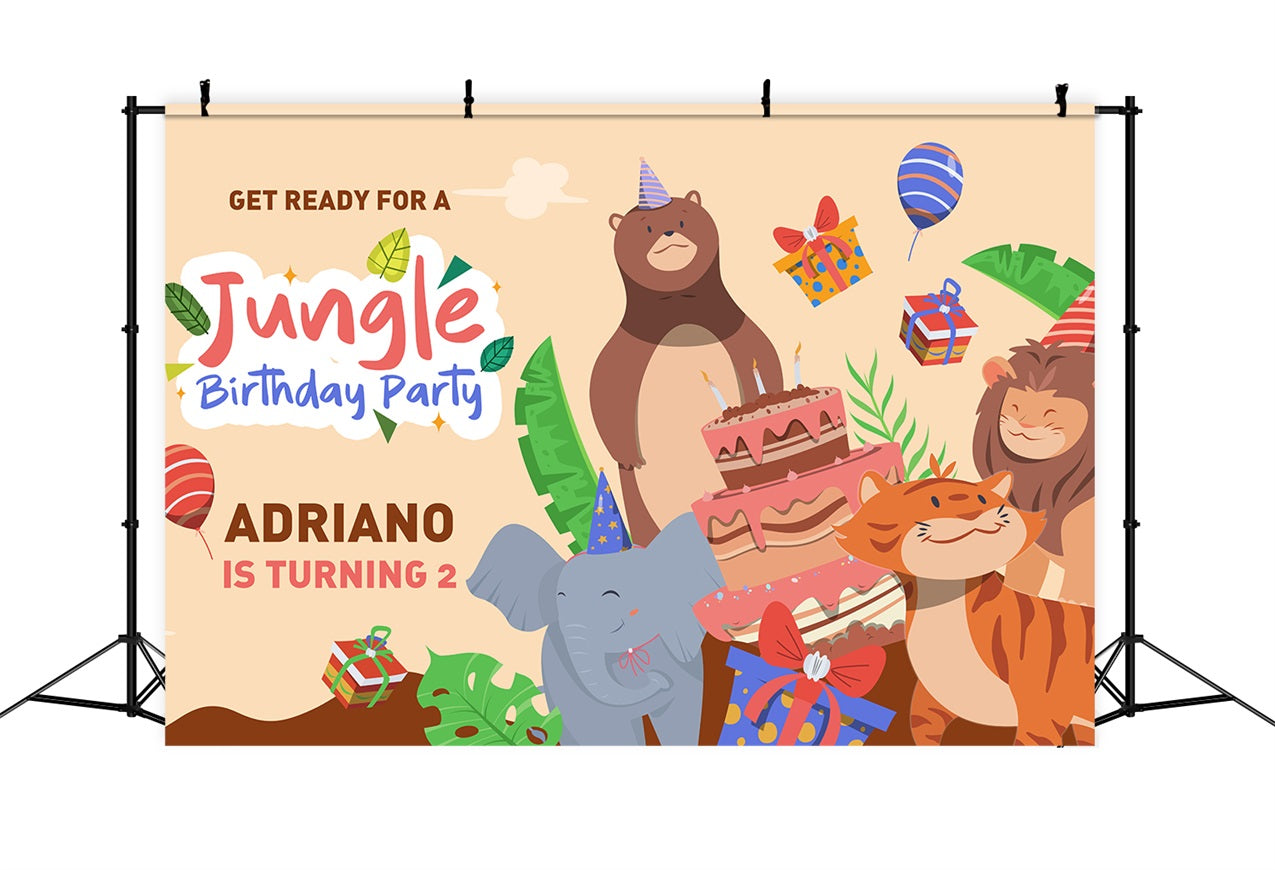 Customized Geburtstag Backdrop 2. Dschungel Party Animal Friends Backdrop BRP2-134