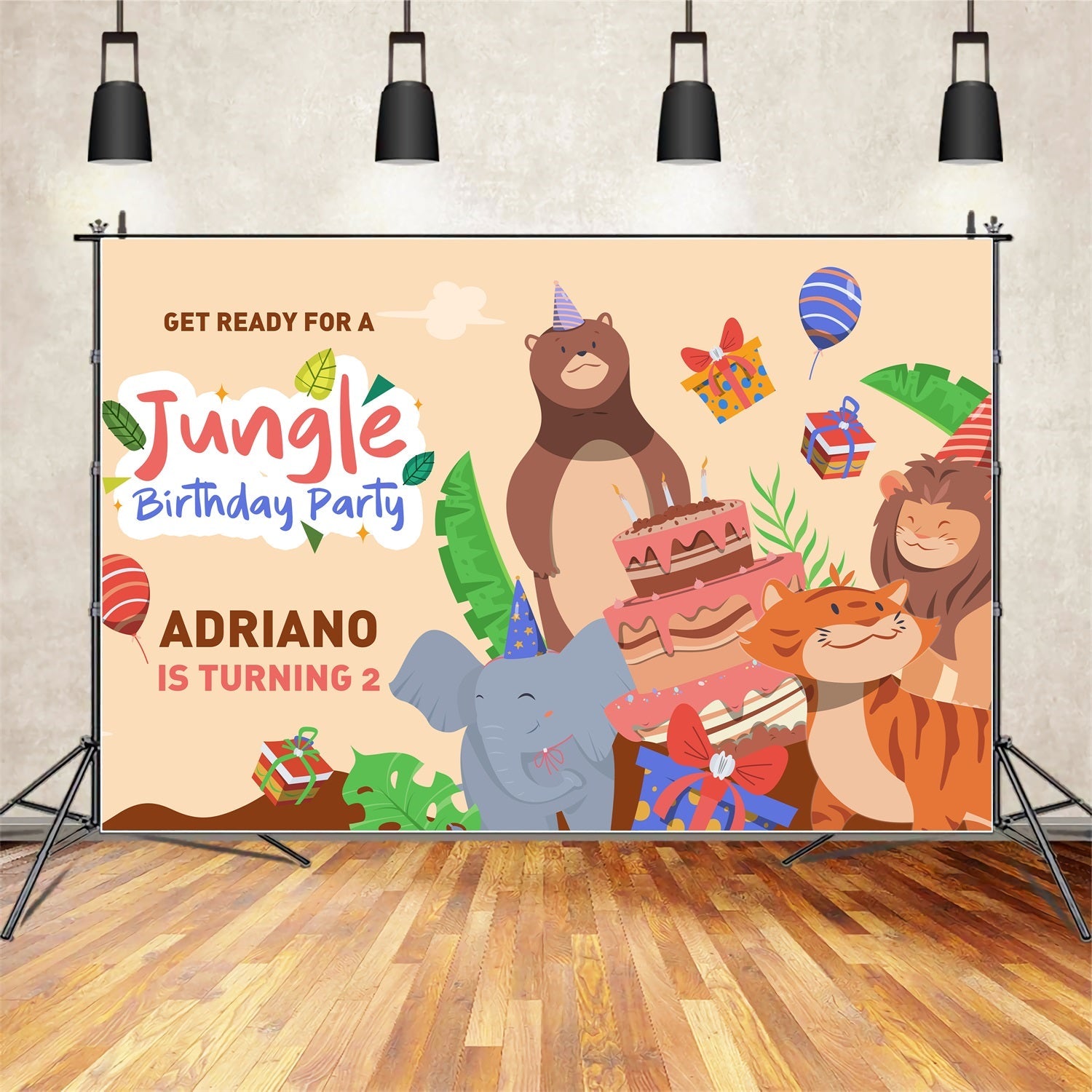 Customized Geburtstag Backdrop 2. Dschungel Party Animal Friends Backdrop BRP2-134