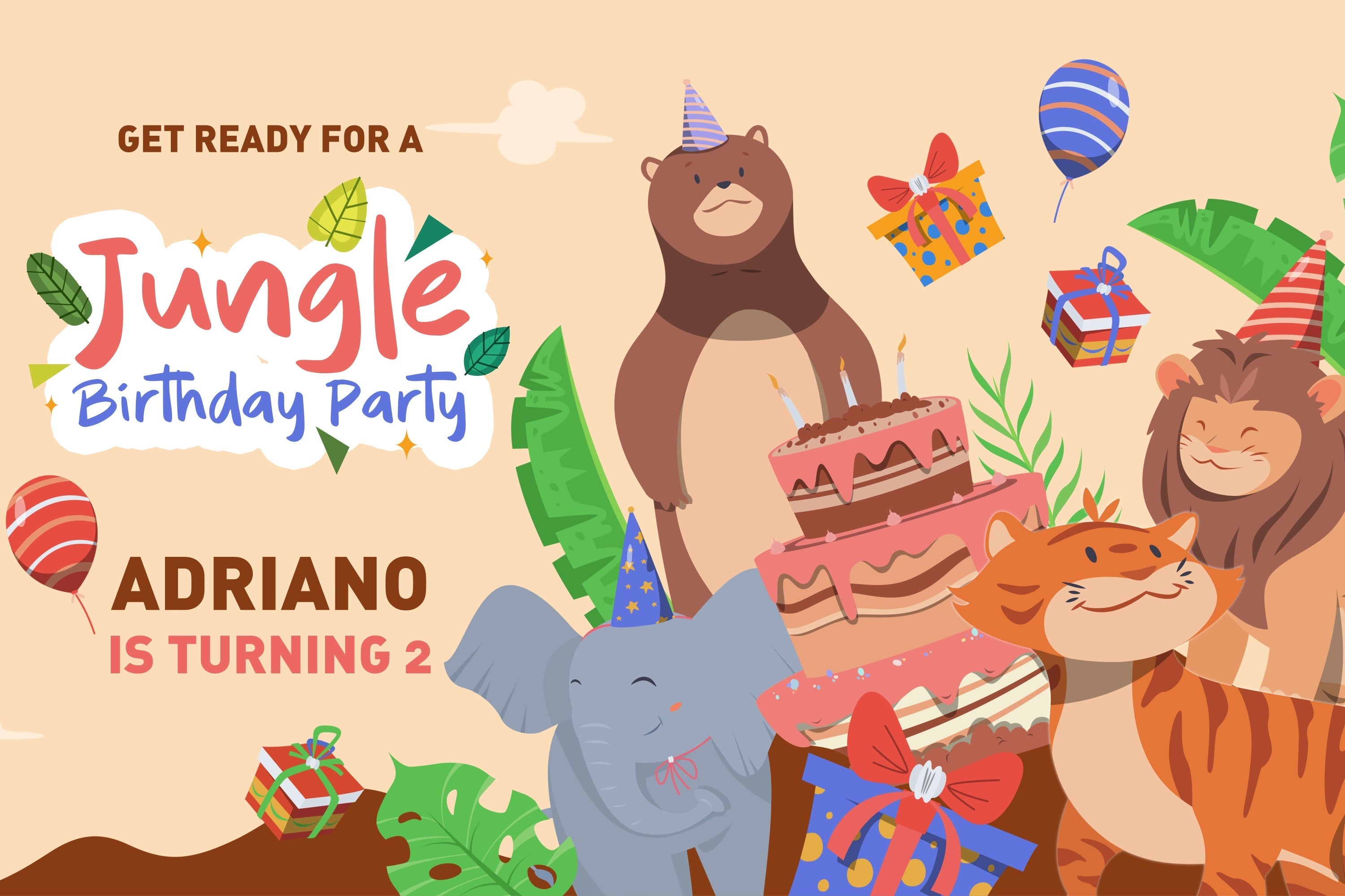 Customized Geburtstag Backdrop 2. Dschungel Party Animal Friends Backdrop BRP2-134