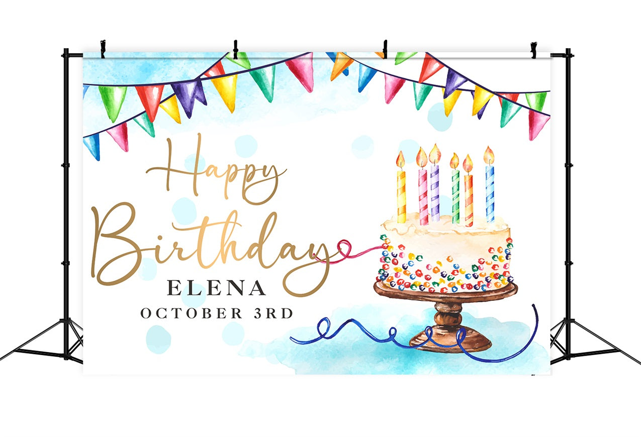 Geburtstag Backdrop Custom bunte Flaggen Kerze Kuchen Backdrop BRP2-141
