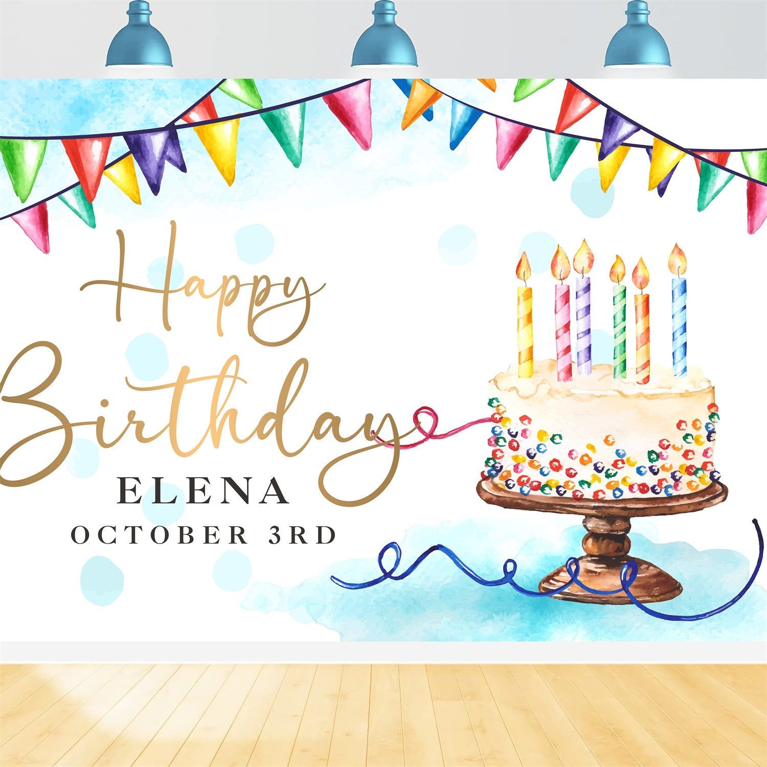 Geburtstag Backdrop Custom bunte Flaggen Kerze Kuchen Backdrop BRP2-141