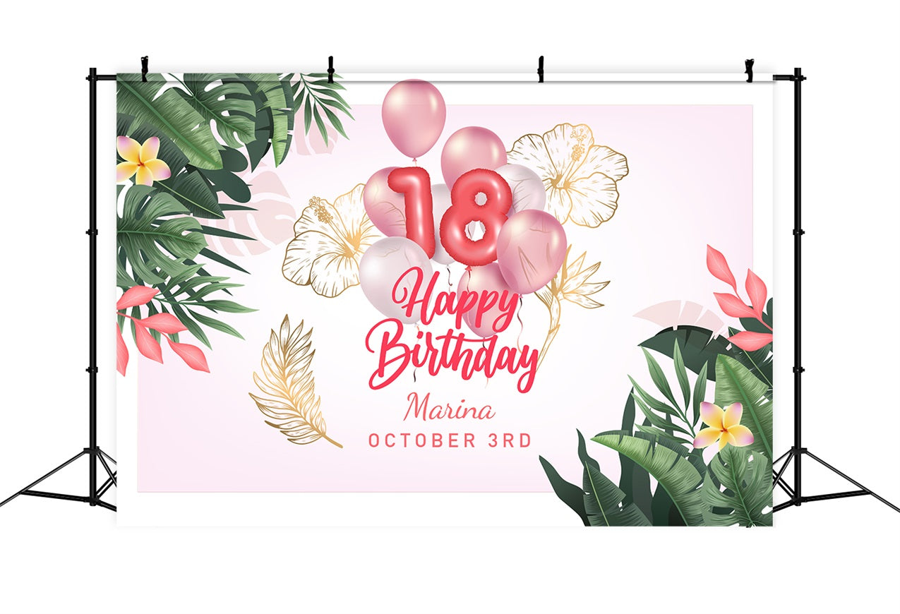 Personalisierte Geburtstag Backdrops 18. Ballon Tropische Party Backdrop BRP2-143