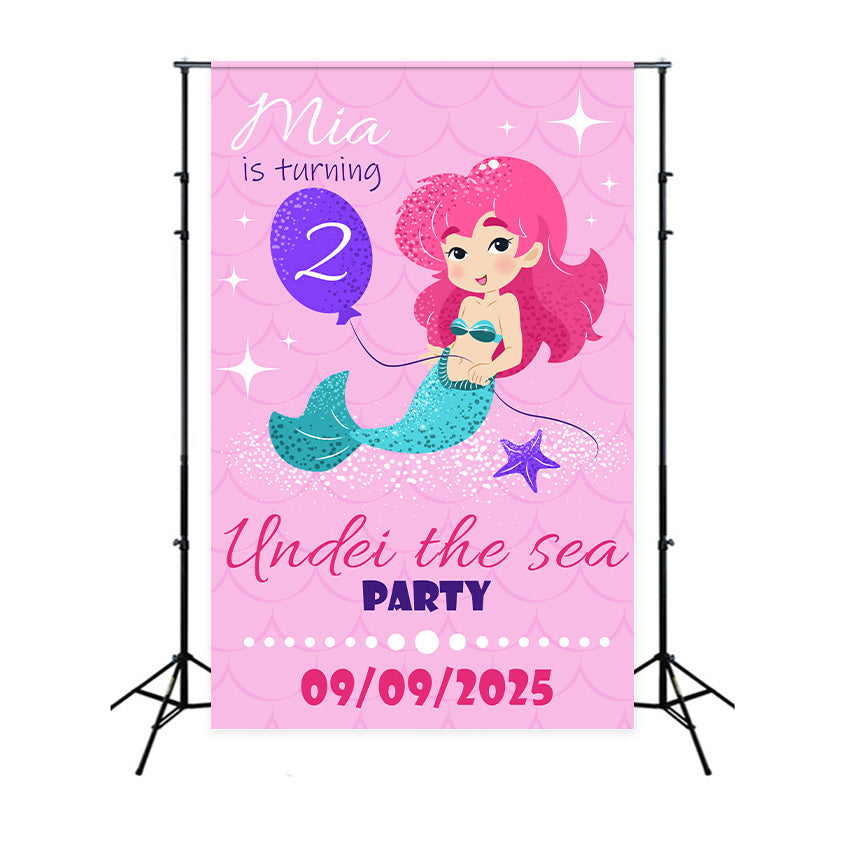 Personalisierte Backdrop für Geburtstag Unter dem Meer Meerjungfrau 2. Backdrop BRP2-162
