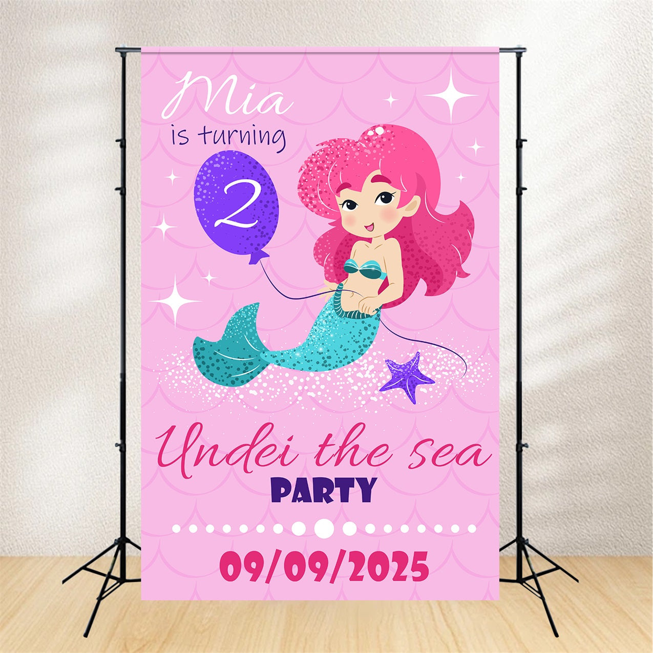 Personalisierte Backdrop für Geburtstag Unter dem Meer Meerjungfrau 2. Backdrop BRP2-162