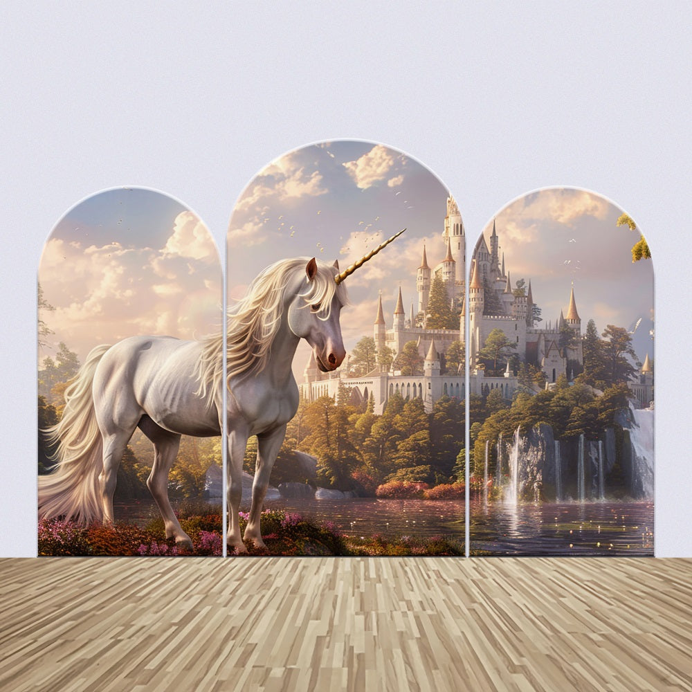 Personalisierte Backdrop für Geburtstag Einhorn Schloss Bogen Backdrop Kit BRP2-173