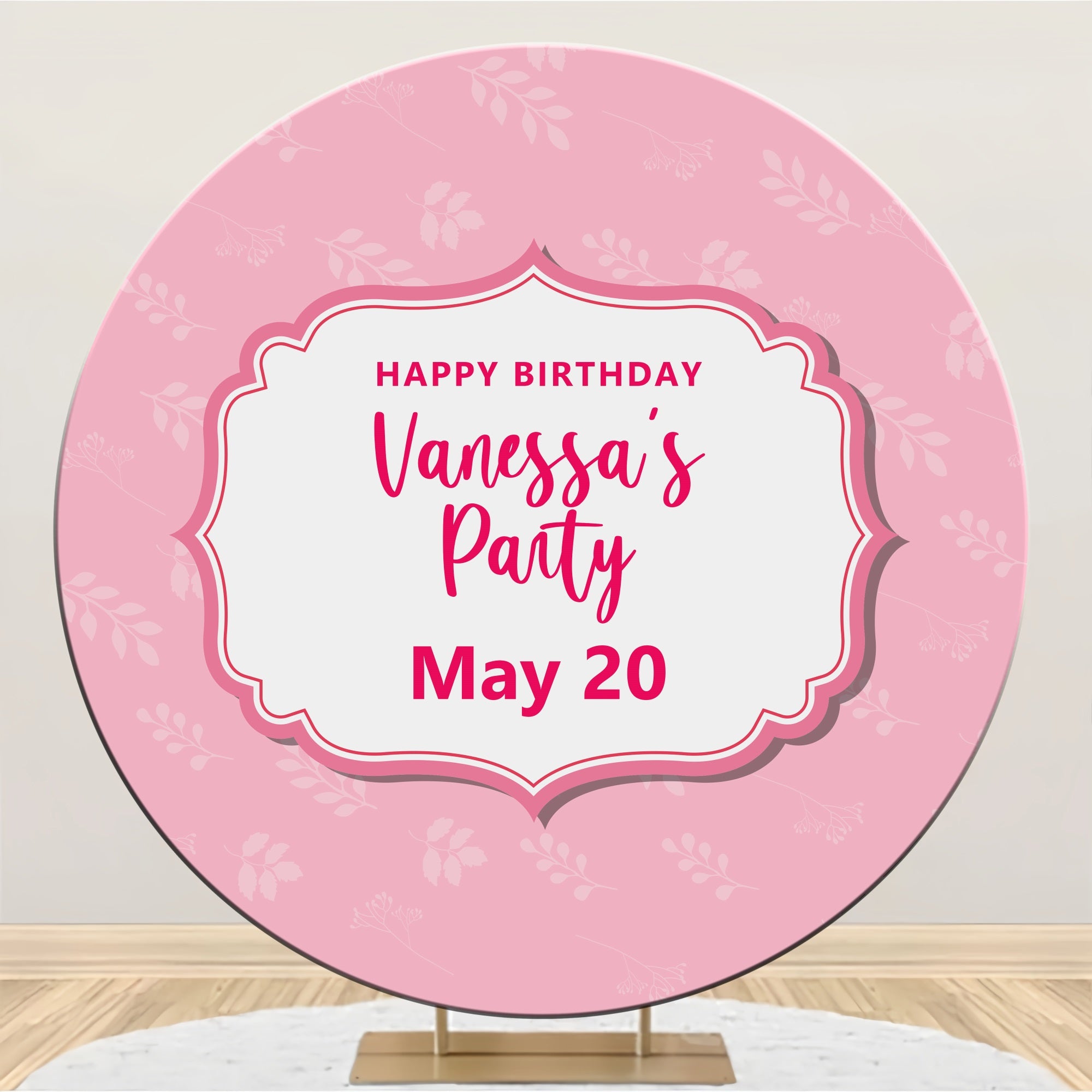 Personalisierte Backdrop für Geburtstag Pink Floral Frame Round Backdrop BRP2-185