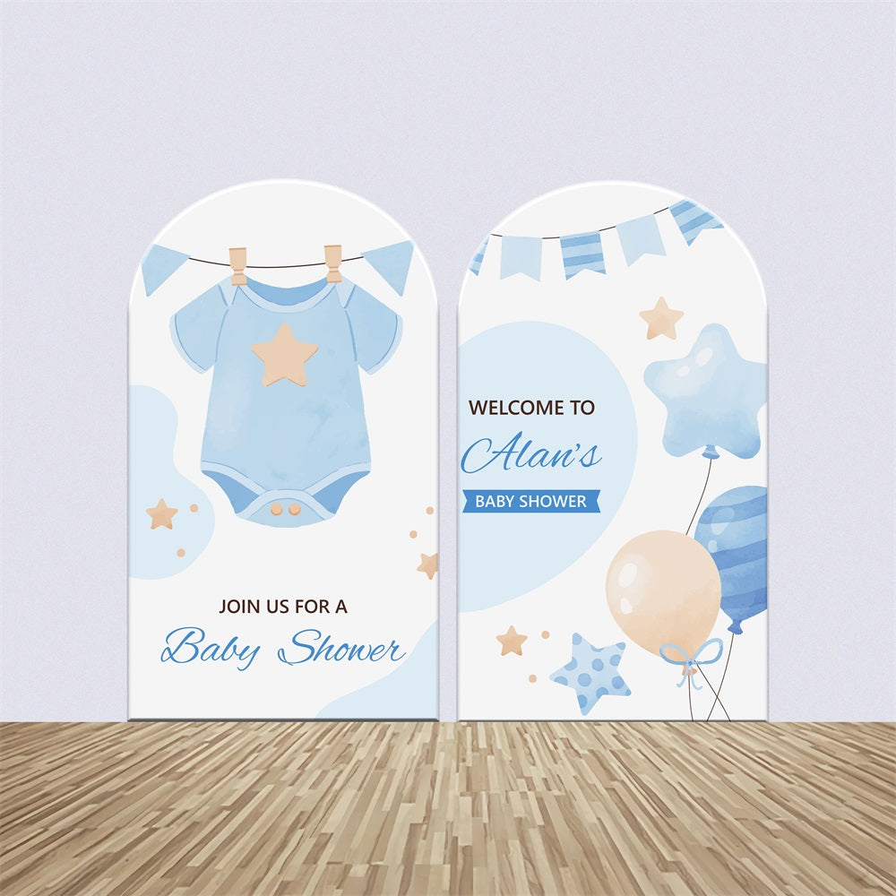 Personalisierter Hintergrund für Baby-Dusche Elegantes blaues Baby-Bogen-Hintergrundset BRP2-192