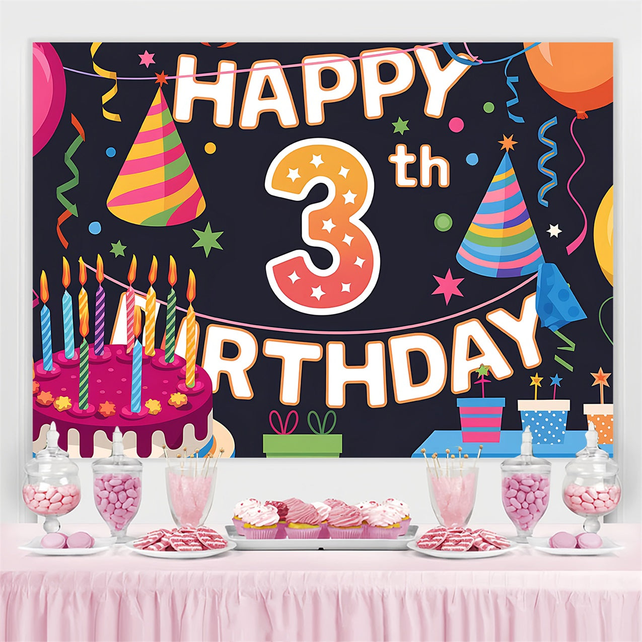 Personalisierte Kulisse für Geburtstagsparty 3. Ballons Hintergrund BRP2-219