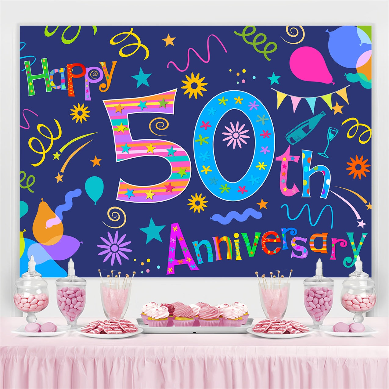 Custom Birthday Party Backdrop Bunte 50. Jahrestag Backdrop BRP2-223