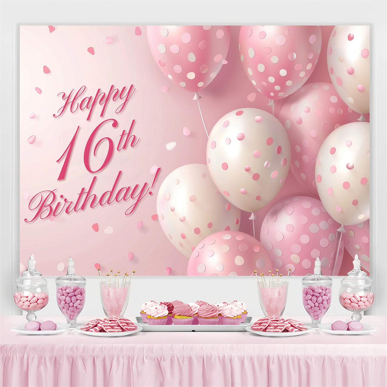 Individuelle Backdrops für Geburtstage Rosa Ballon 16. Backdrop BRP2-230