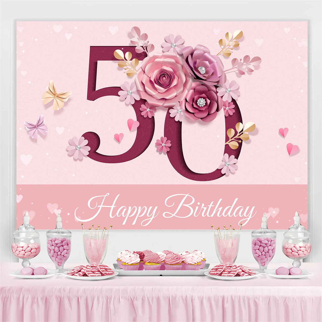 Personalisierte 50. Geburtstag Backdrop Floral Celebration Backdrop BRP2-233