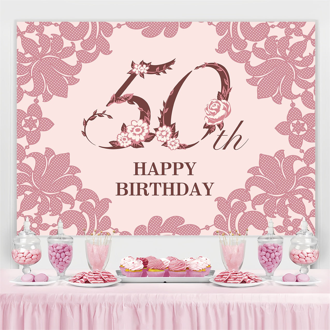 Personalisierte 50. Geburtstag Backdrops Floral Lace Backdrop BRP2-234