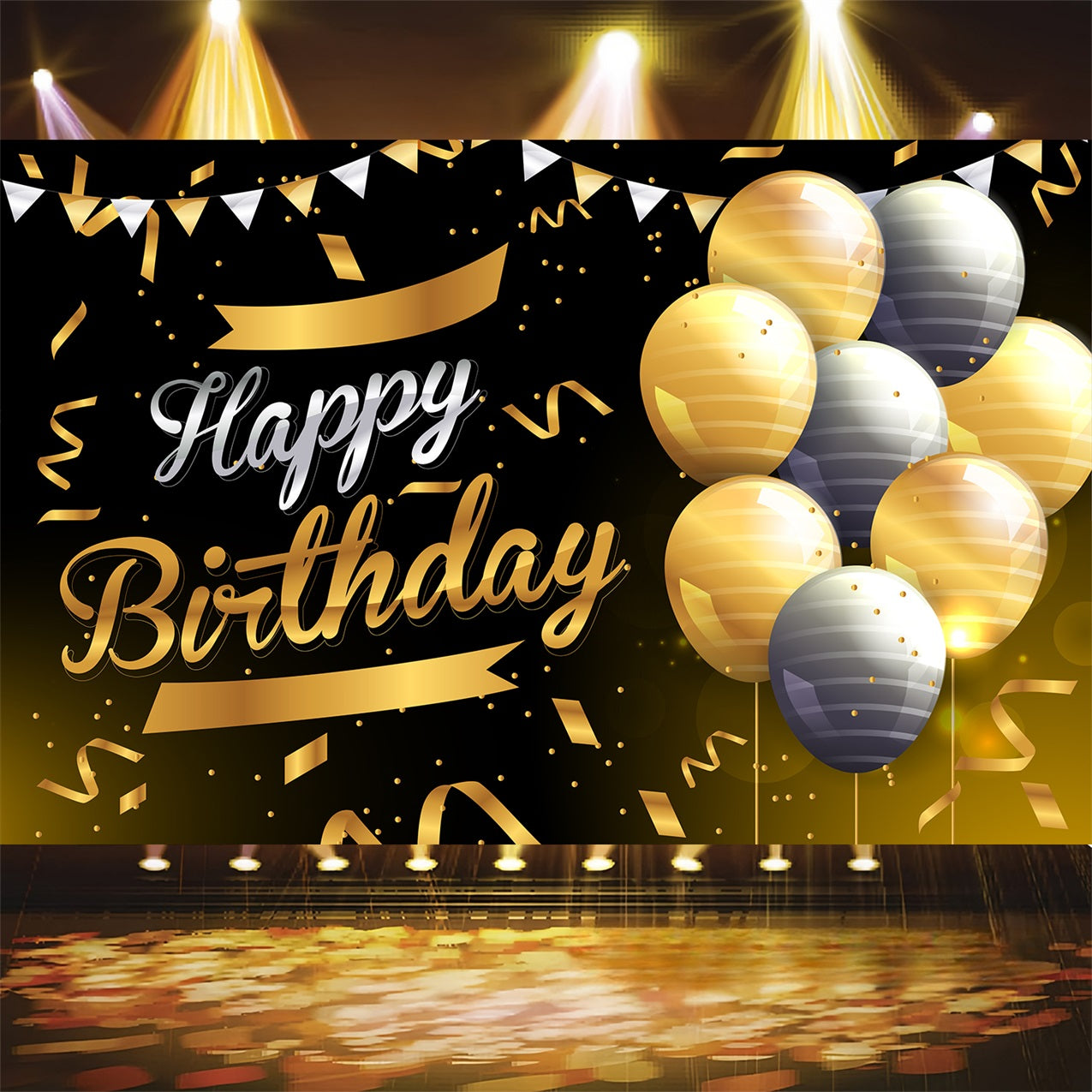 Geburtstag Backdrop Custom Schwarz Gold Ballon Backdrop BRP2-244
