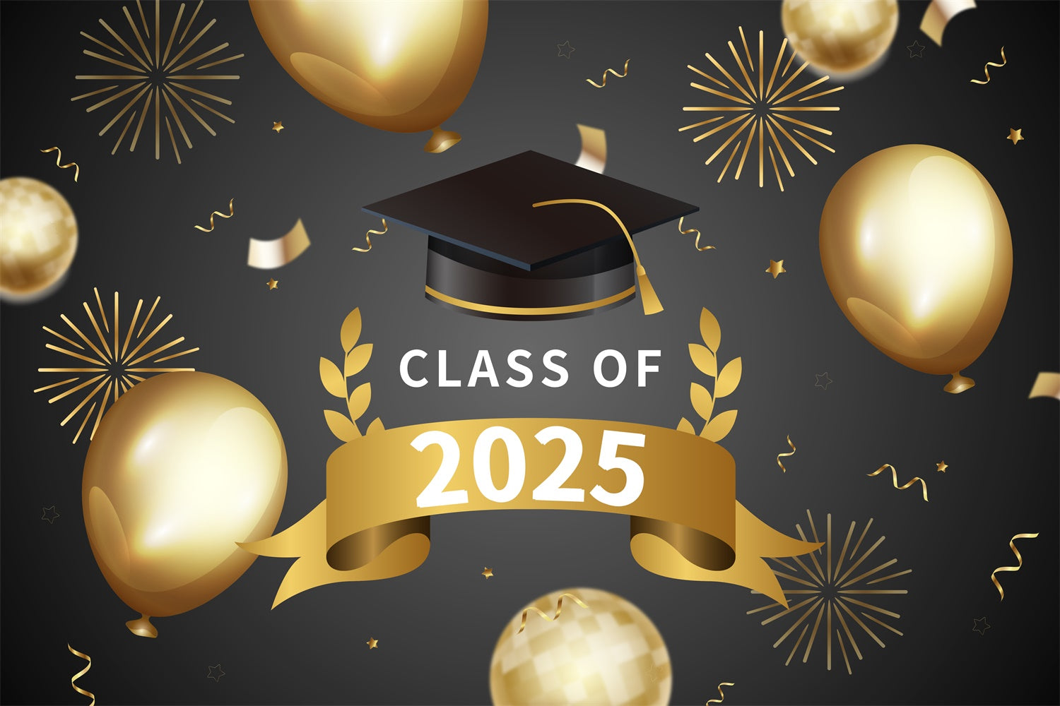 Graduation Backdrop Feuerwerk Goldene Ballons Graduation Party Backdrop BRP2-250