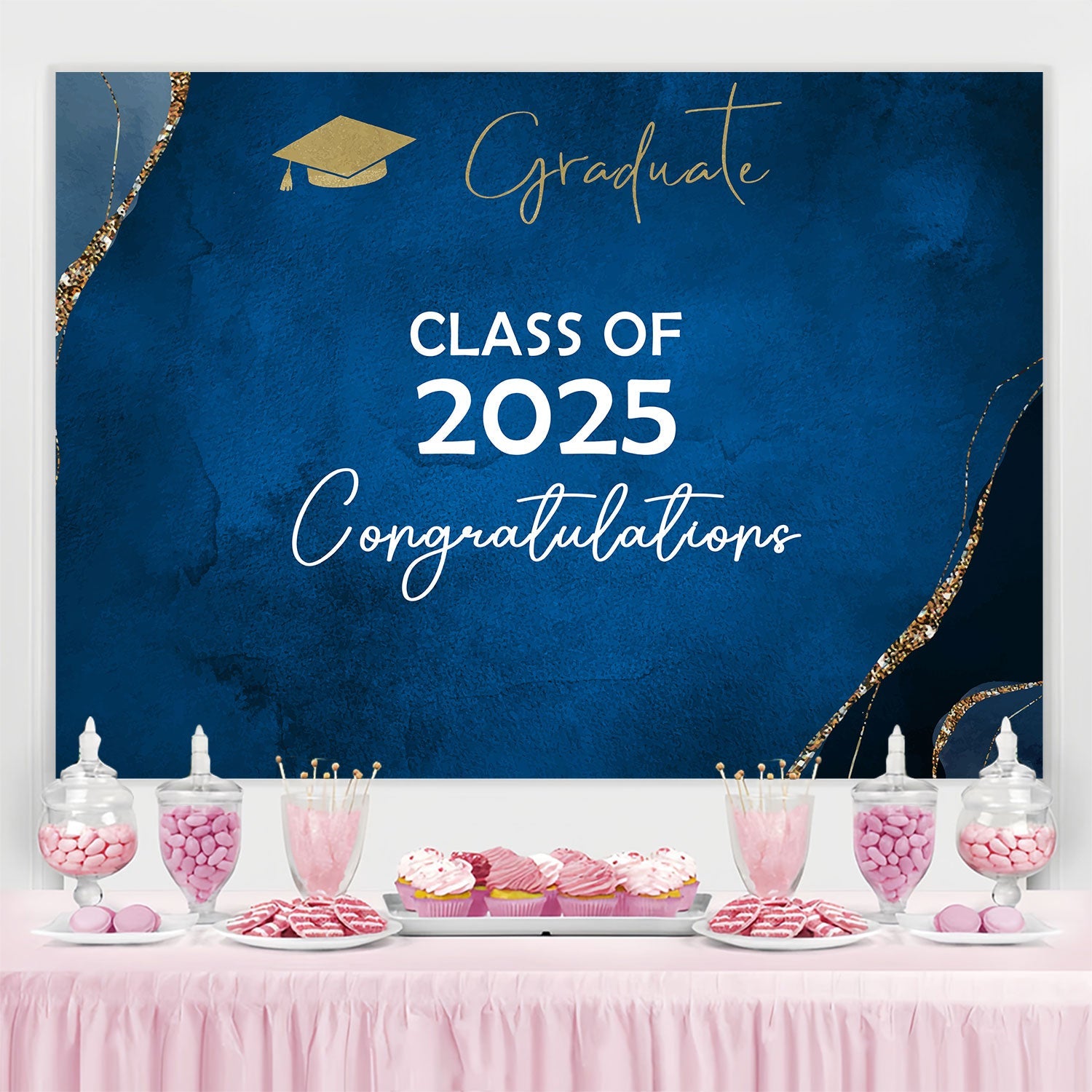 2025 Graduation Backdrop Modern Blau Graduation Party Backdrop BRP2-255
