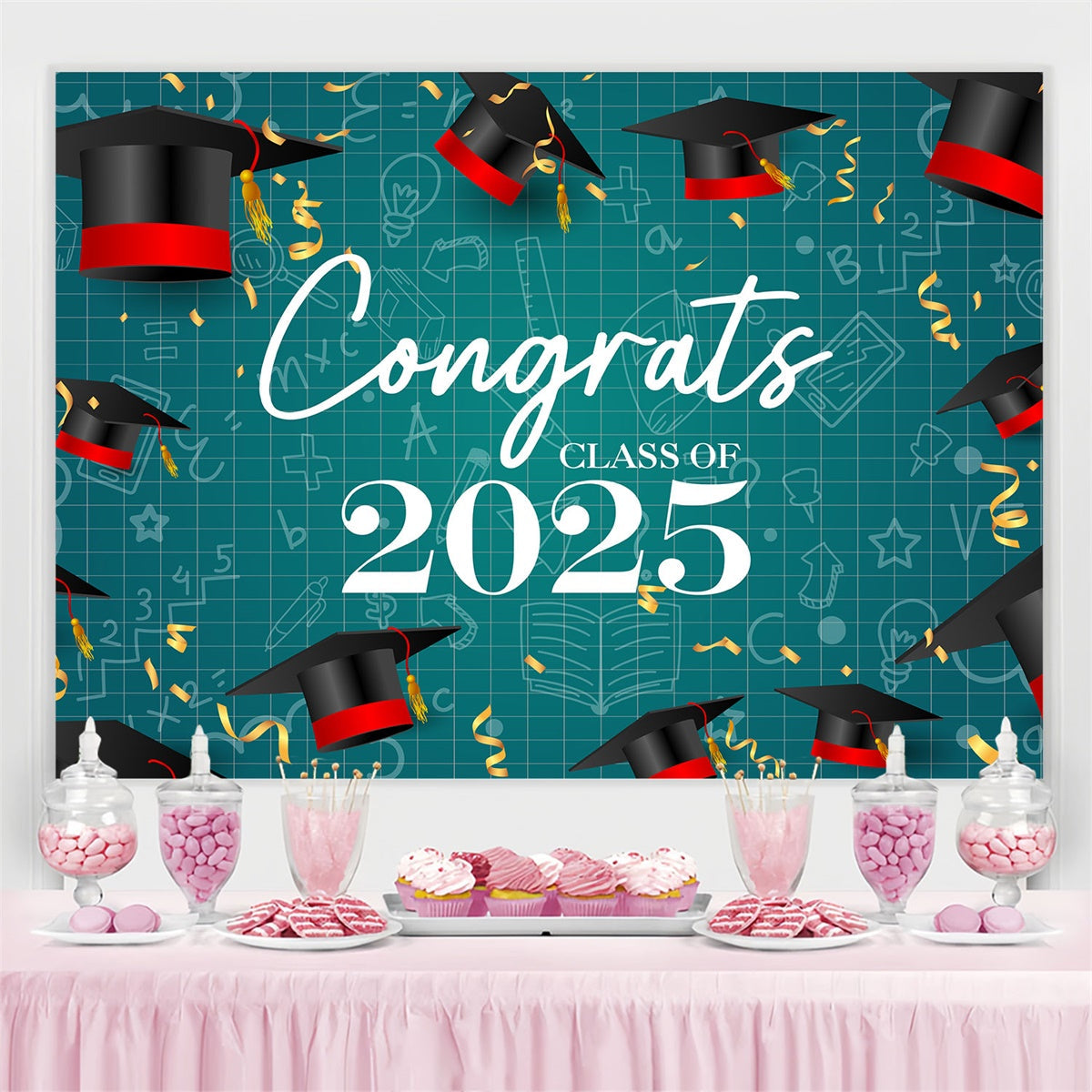 Graduated Backdrop Stilvolle Teal Konfetti Graduation Party Backdrop BRP2-258