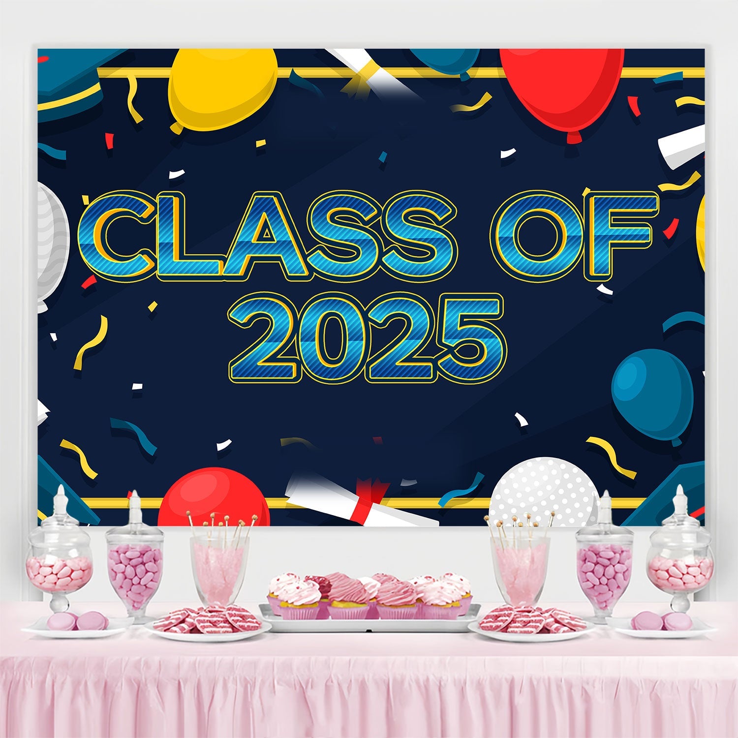 Graduation Backdrop Bunte Luftballons Konfetti Graduation Party Backdrop BRP2-261