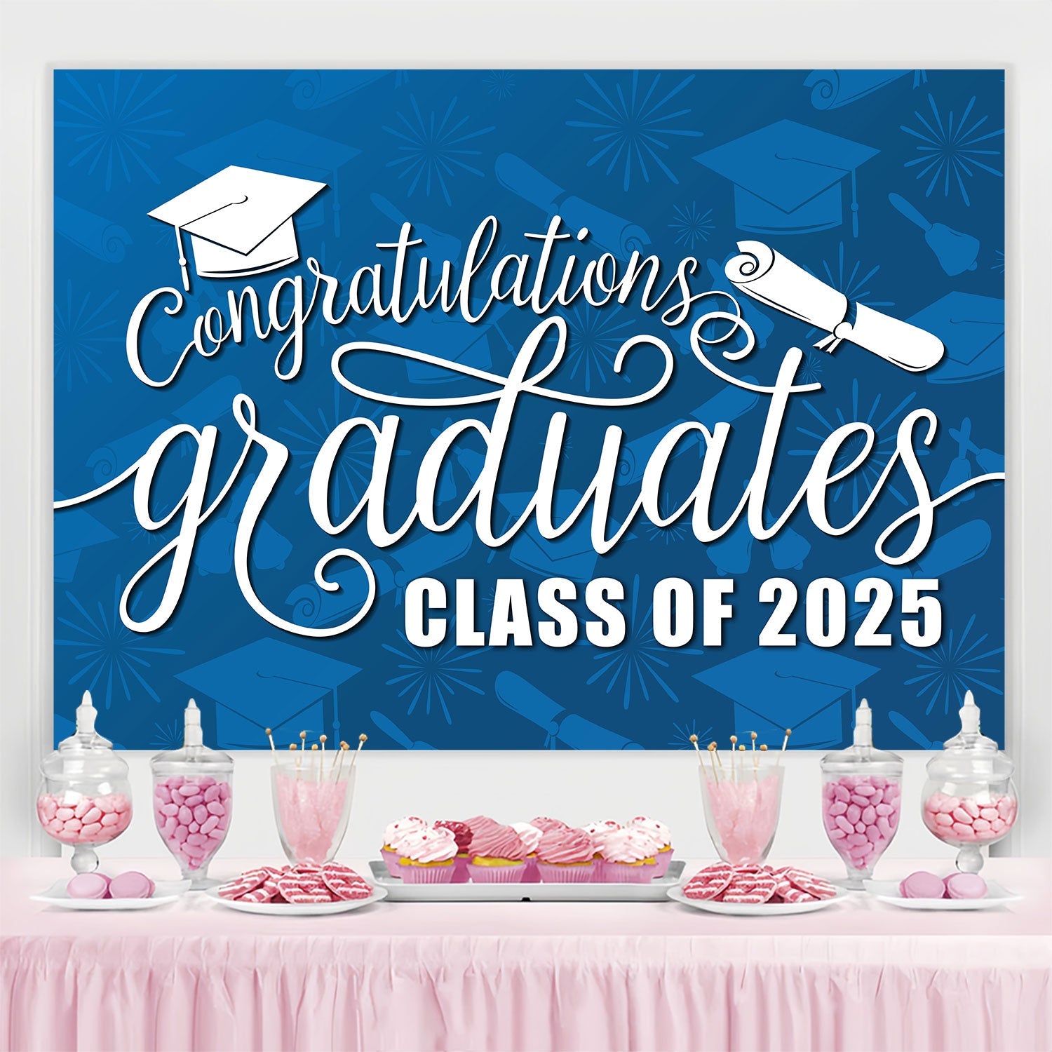 Graduation Backdrop Ideen anmutig blau 2025 Graduation Party Backdrop BRP2-263