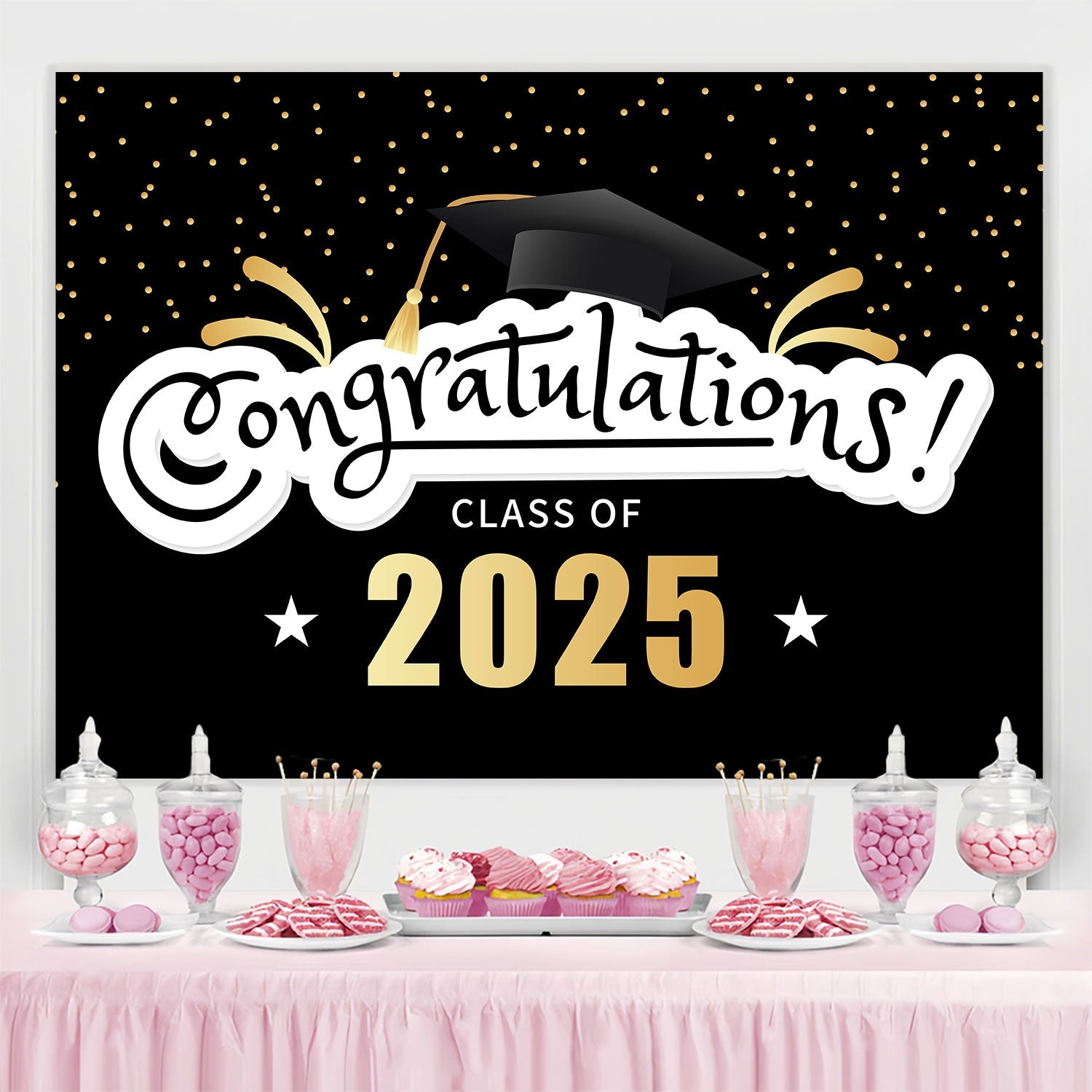 Graduation Picture Backdrop Schimmernde Sterne Graduation Party Backdrop BRP2-264