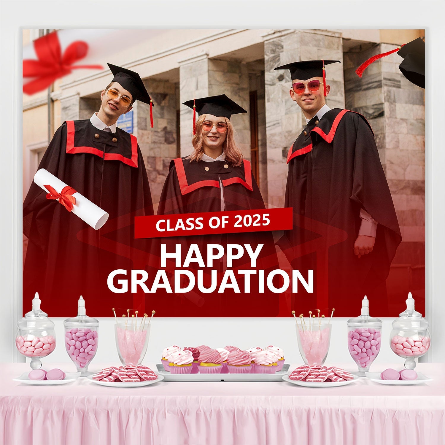 Personalisierte Graduation Fotohintergrund Mütze Kleid Graduation Party Backdrop BRP2-276
