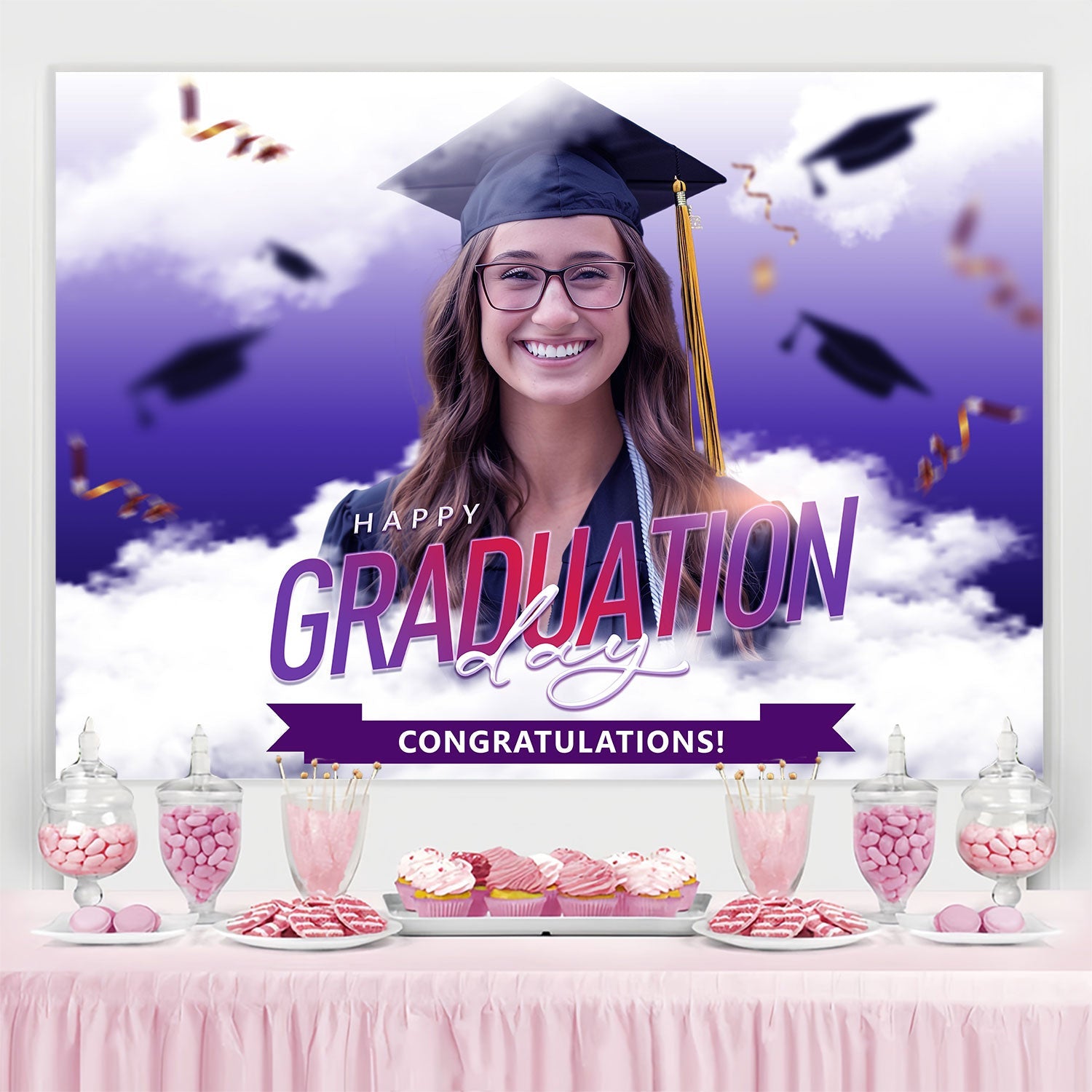 Personalisierte Graduation Backdrop Lila Dunst Graduation Party Backdrop BRP2-277