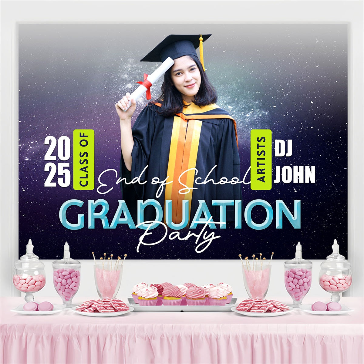 Personalisierte Graduation Backdrops Galaktische Thematische Graduation Party Backdrop BRP2-279