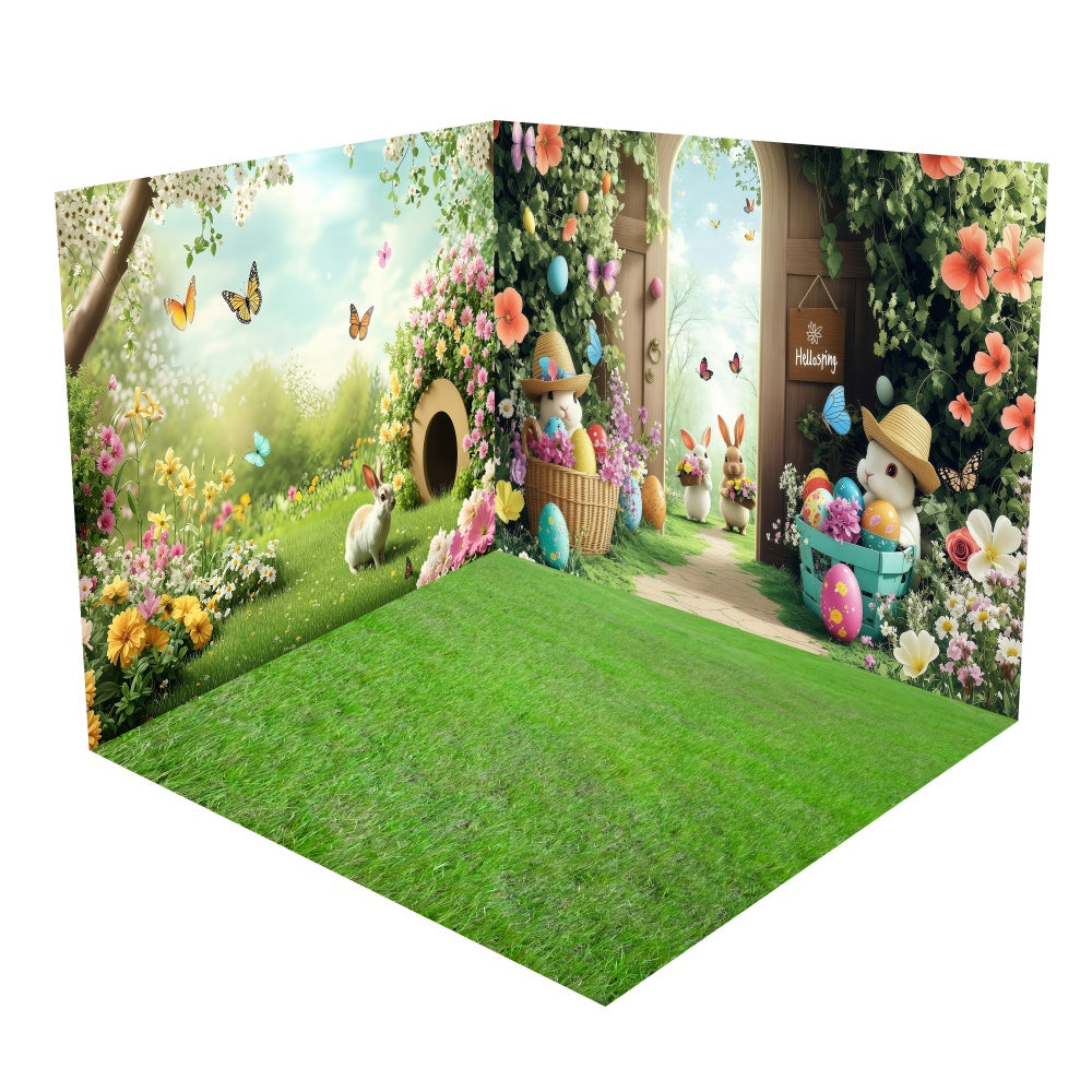 Blühender Frühling Schmetterlinge Bunny Backdrop Zimmerset BRP2-28