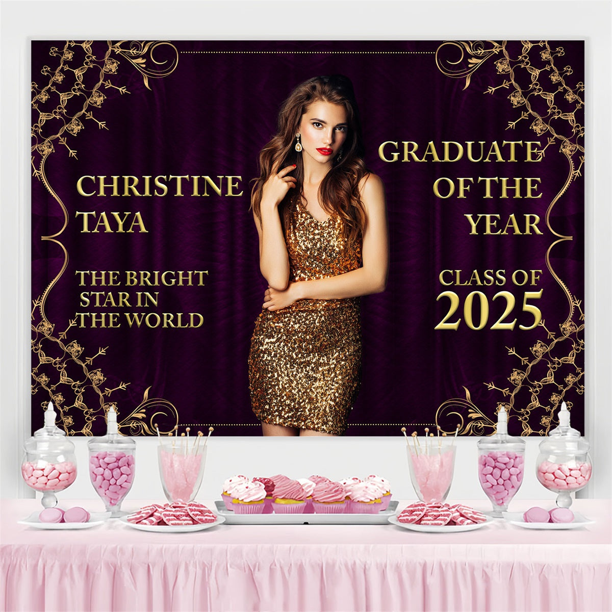 Personalisierte Graduation Backdrop Ornate Elegance Graduation Party Backdrop BRP2-280