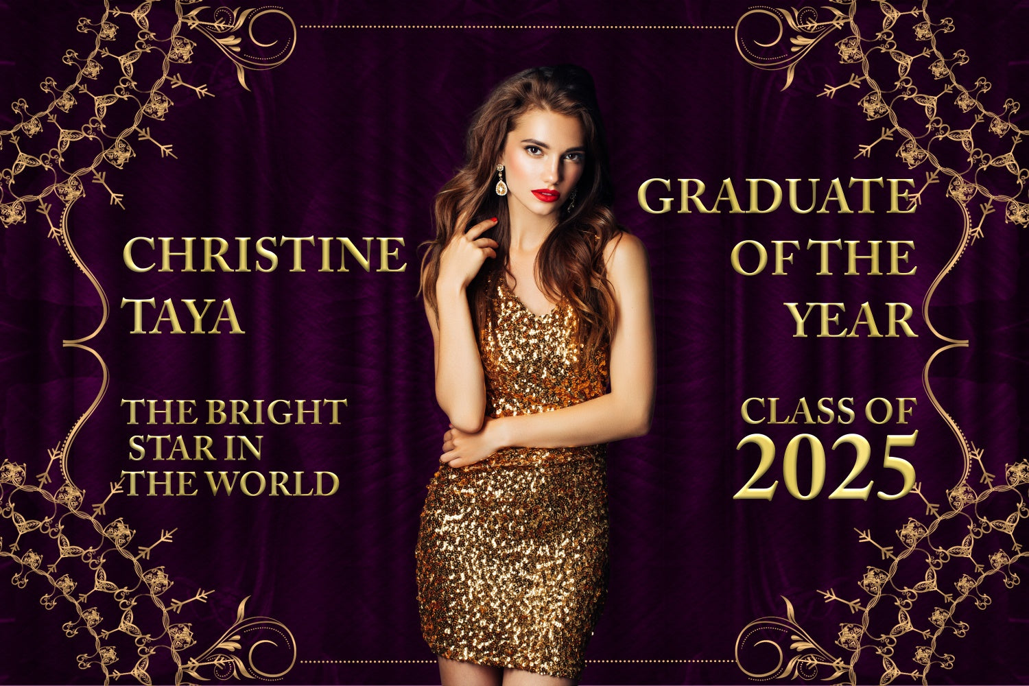 Personalisierte Graduation Backdrop Ornate Elegance Graduation Party Backdrop BRP2-280