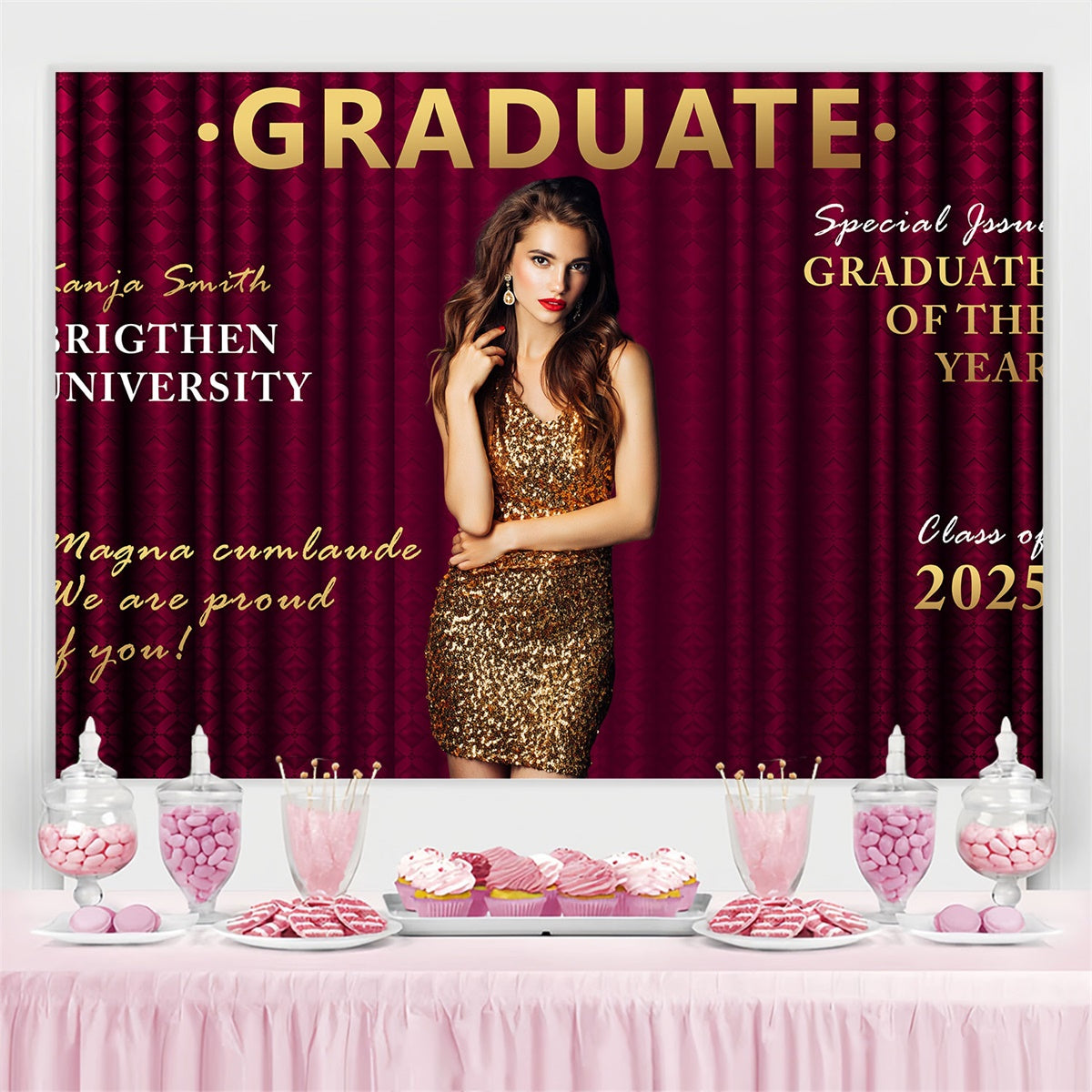Personalisierte Graduation Backdrops Vintage Rot Graduation Party Backdrop BRP2-284